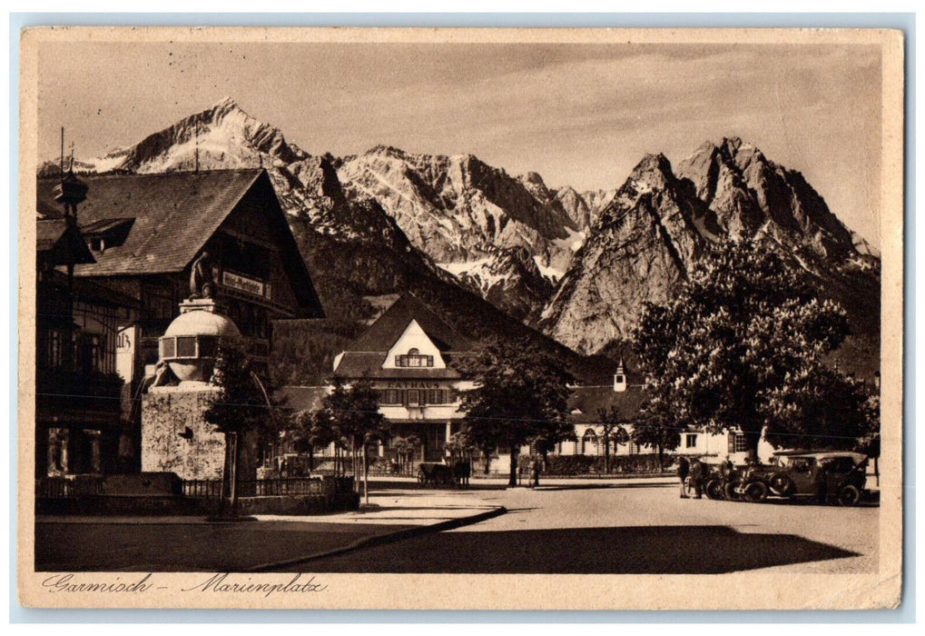 c1940's Rocky Mountain Buildings Garmisch-Marienplatz Germany Postcard