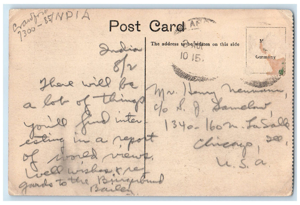 c1910 Two Men Riding Horse Carriage The Tanga Agra India Antique Postcard