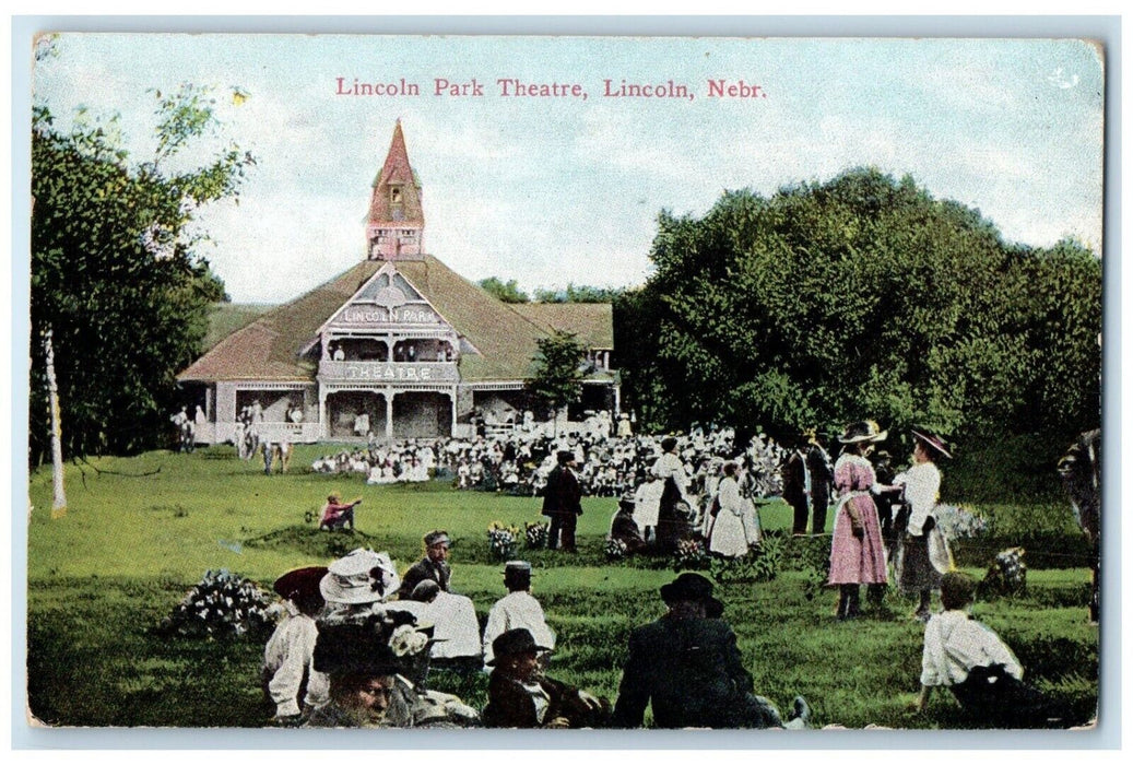 c1910 Lincoln Park Theatre Building Crowd Lincoln Nebraska NE Unposted Postcard