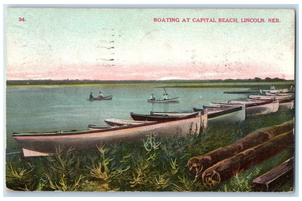 1909 Boating Capital Beach Boats Lincoln Nebraska NE Vintage Antique Postcard