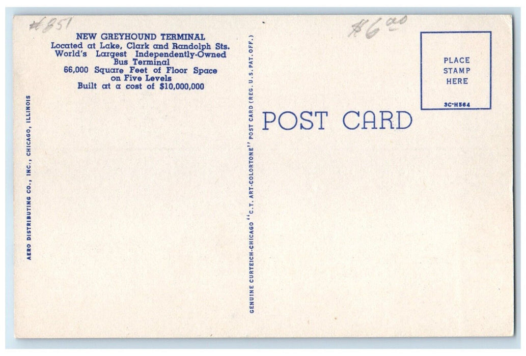 c1940's New Greyhound Bus Terminal Cars Drug Store Chicago Illinois IL Postcard
