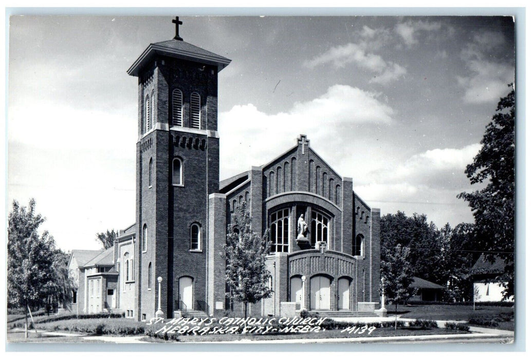 St. Mary's Catholic Church Street View Nebraska City NE RPPC Photo Postcard