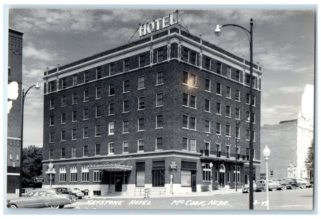 c1950's Keystone Hotel Building Cars Mc Cook Nebraska NE RPPC Photo Postcard