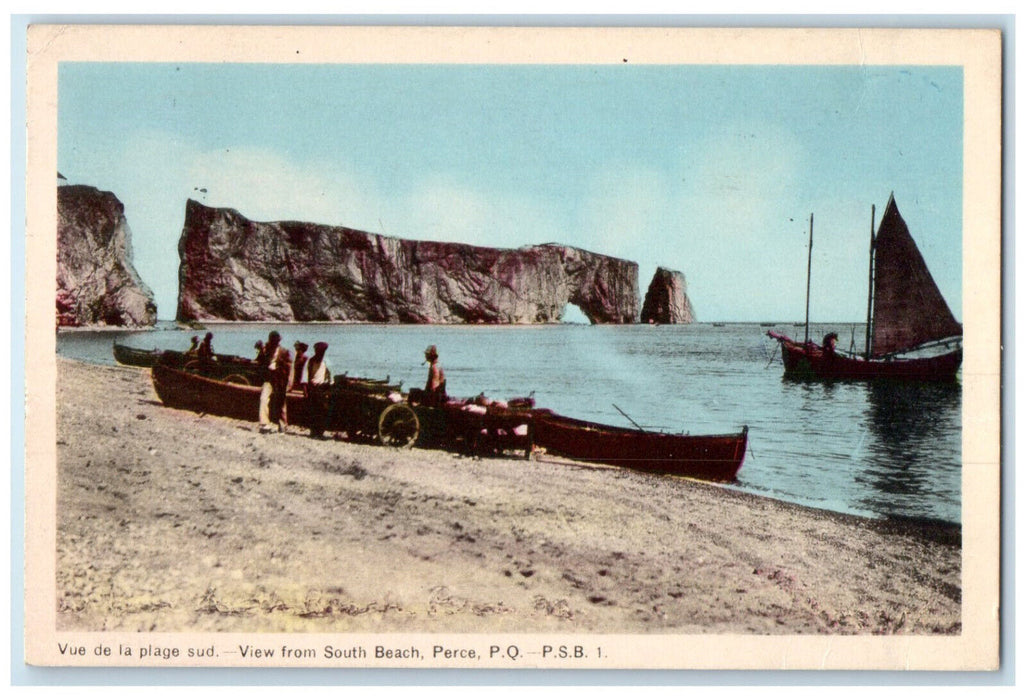 1953 Boat Canoe View from South Beach Perce P.Q. Canada Vintage Postcard