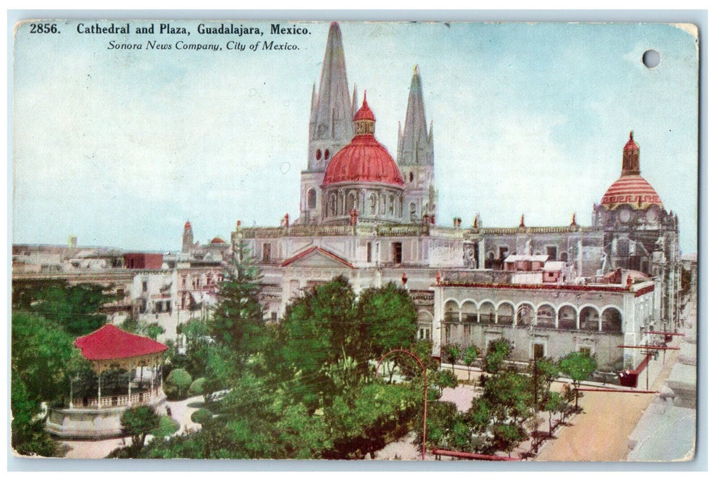 c1910 Cathedral and Plaza Guadalajara Mexico Posted Antique Postcard