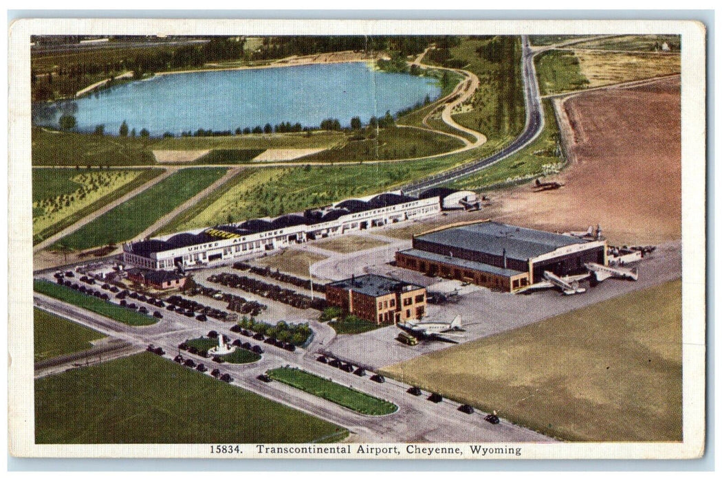 c1940 Transcontinental Airport Exterior Airways Road Cheyenne Wyoming Postcard