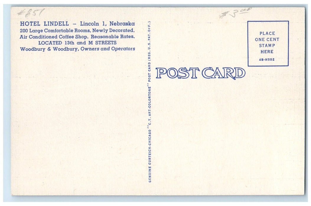 1940 Night Scene Hotel Lindell Building Classic Car Lincoln Nebraska NE Postcard