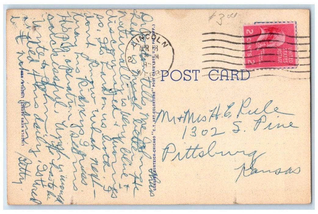 1952 United States Veterans Hospital Building  Lincoln Nebraska Antique Postcard