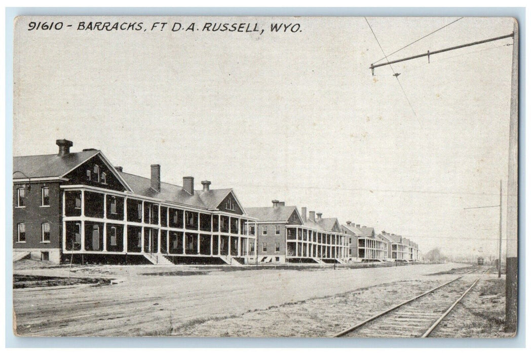 c1920 Barracks Fort DA Exterior Building Russell Wyoming World War II Postcard