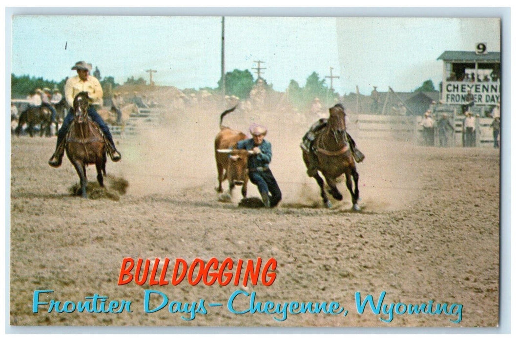 c1960 Bulldogging Cowboys Horse Frontier Days Cheyenne Wyoming Vintage Postcard