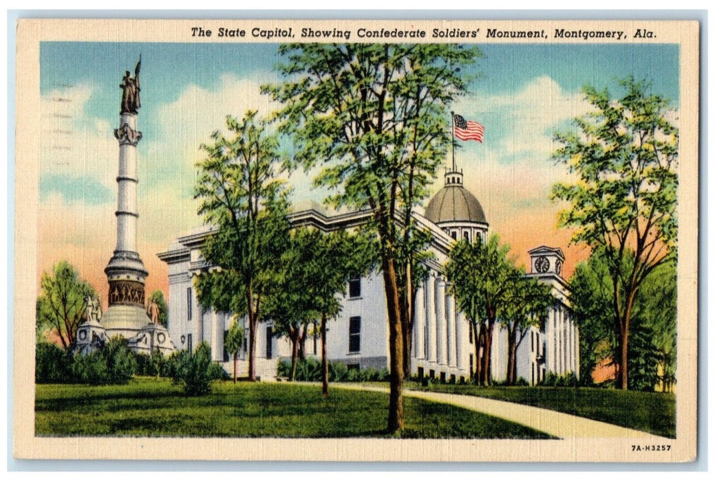 1938 State Capitol Confederate Soldiers Monument Montgomery Alabama AL Postcard