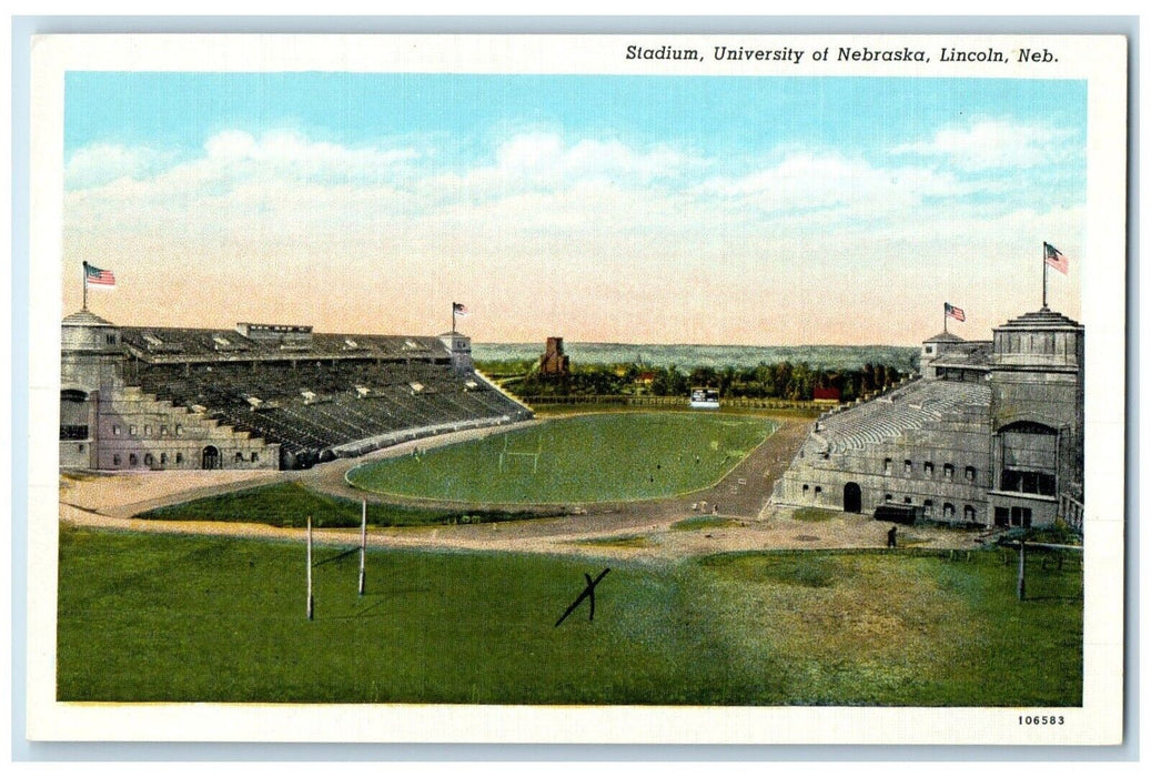 c1940 Aerial View Stadium University Nebraska Field Lincoln Nebraska NE Postcard