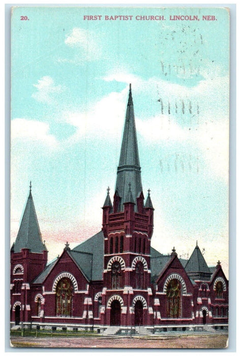 1909 Exterior First Baptist Church Building Lincoln Nebraska NE Antique Postcard