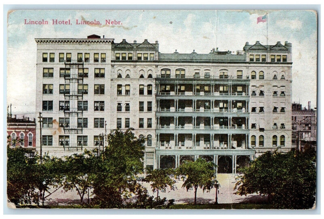 1910 Front View Lincoln Hotel Building Lincoln Nebraska Antique Vintage Postcard