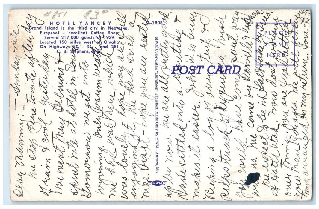 c1940 Hotel Yancey Multi-View Lincoln Nebraska Unposted Antique Vintage Postcard