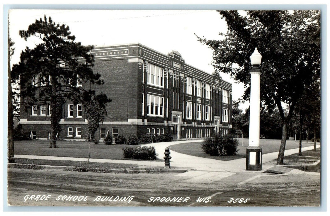 c1940's Grade School Building Spooner Wisconsin WI RPPC Photo Vintage Postcard