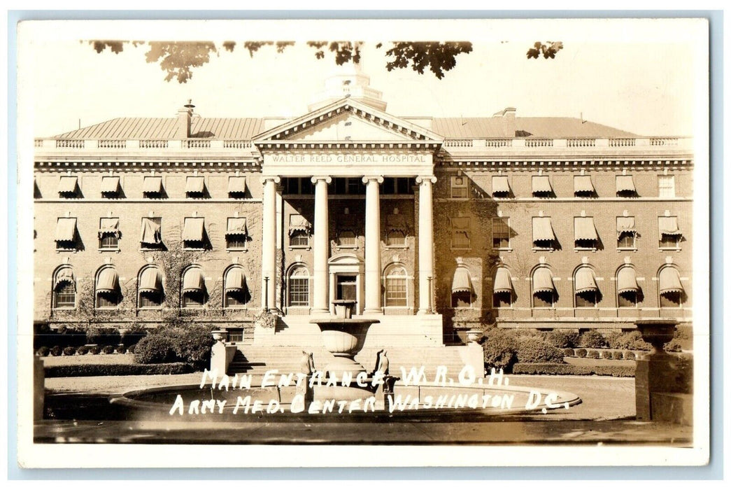 1944 Main Entrance WRGH Army Medical Center Washington DC RPPC Photo Postcard