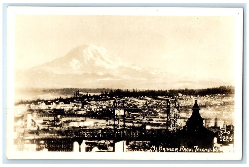 Bird's Eye View Of Mt. Rainier From Tacoma Washington WA RPPC Photo Postcard