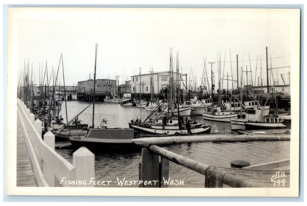 c1940's Fishing Fleet Boat Westport Washington WA Ellis RPPC Photo Postcard