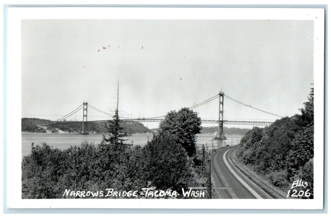 View Of Narrows Bridge Tacoma Washington WA Ellis RPPC Photo Vintage Postcard