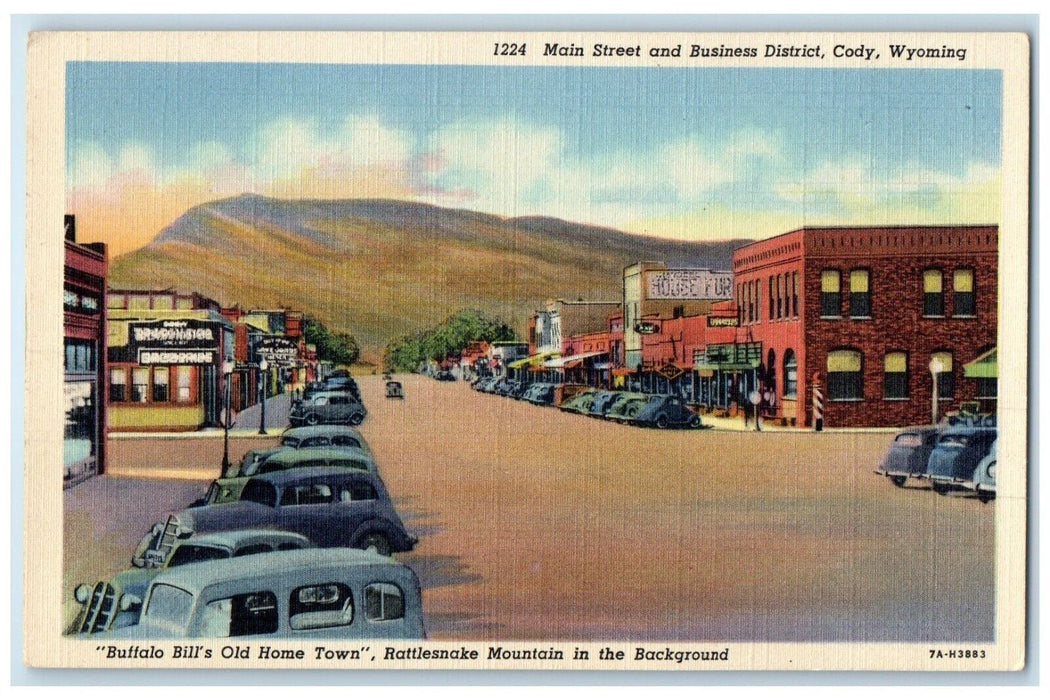 c1940 Main Street Business District Buffalo Bills Exterior Cody Wyoming Postcard