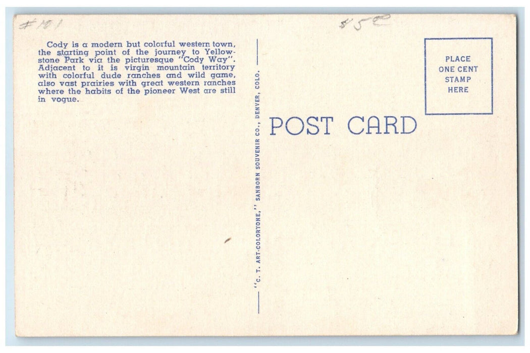 c1940 Main Street Business District Buffalo Bills Exterior Cody Wyoming Postcard