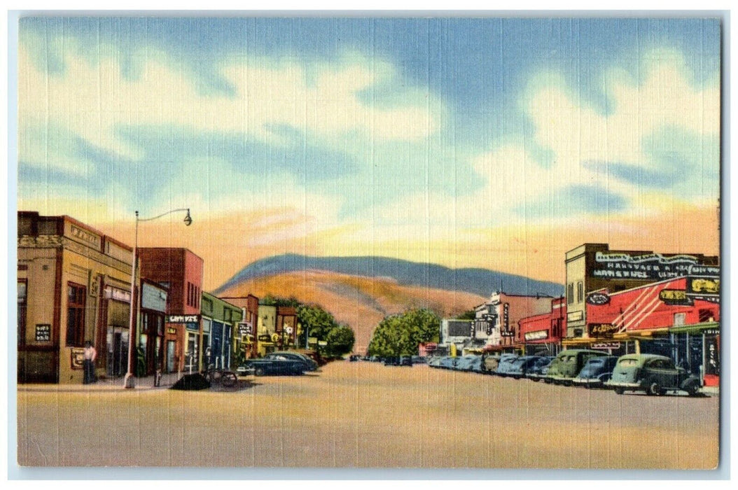 c1940 Main Street Business District Exterior Building Cody Wyoming WY Postcard