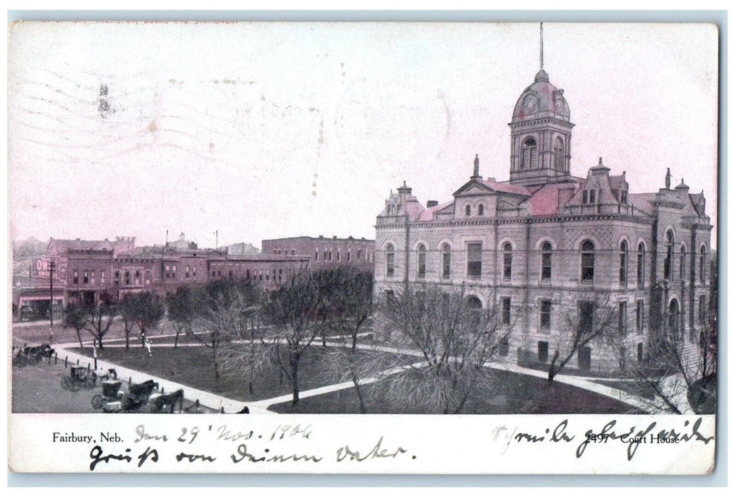 1906 Aerial View Court House Building Horse Carriage Fairbury Nebraska Postcard