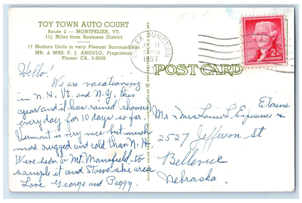 1957 Toy Town Auto Court Business District Montpelier Vermont Vintage Postcard