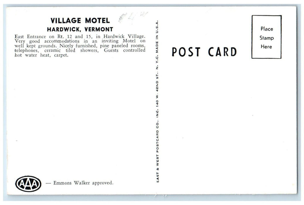 c1940 Village Motel Motel Hotel Exterior Building Hardwick Vermont VT Postcard