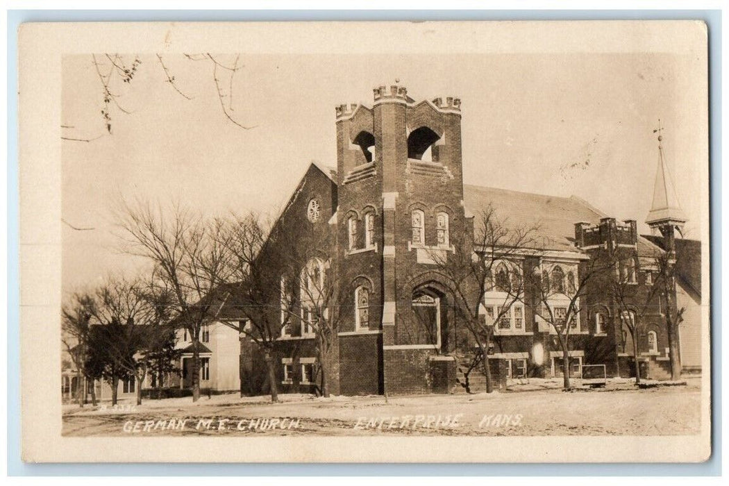 c1920's German Methodist Church Bell Tower Enterprise KS RPPC Photo Postcard