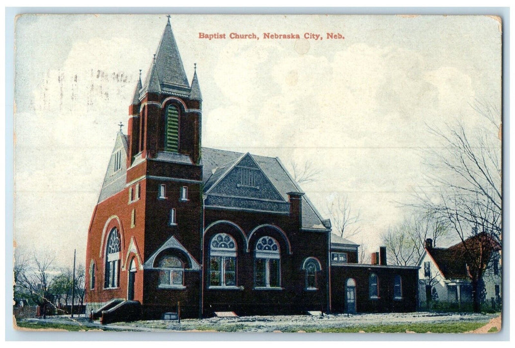 c1910 Exterior View Baptist Church Building Nebraska City Nebraska NE Postcard