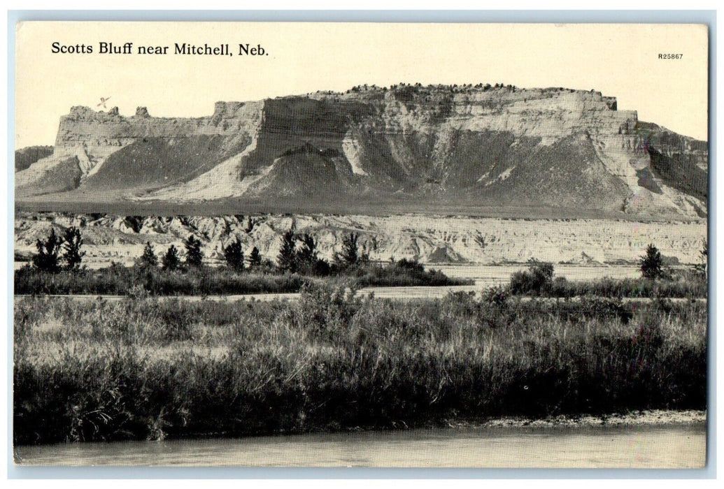 1910 Scenic View Scotts Bluff Mountains River Near Mitchell Nebraska NE Postcard