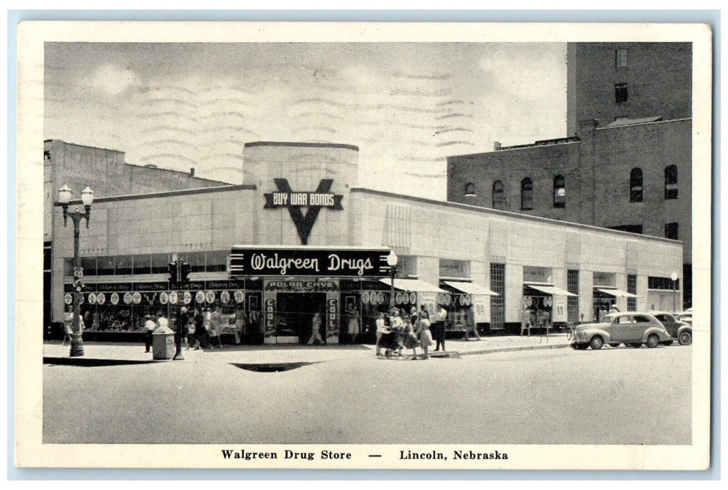 1943 Front View Walgreen Drug Store Building Lincoln Nebraska NE Posted Postcard