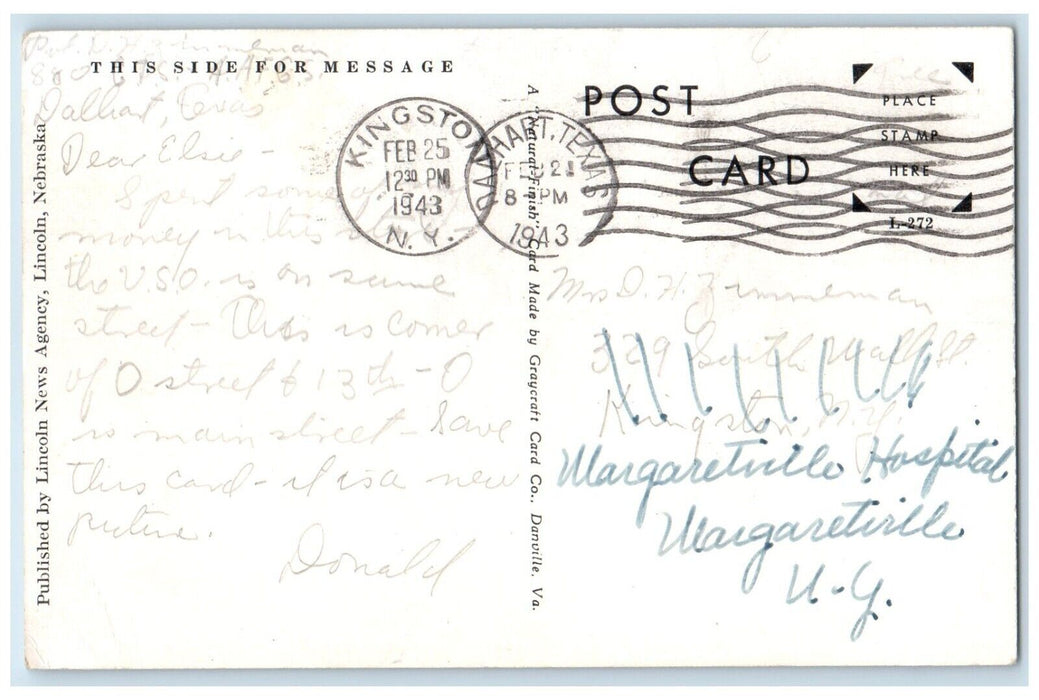 1943 Front View Walgreen Drug Store Building Lincoln Nebraska NE Posted Postcard