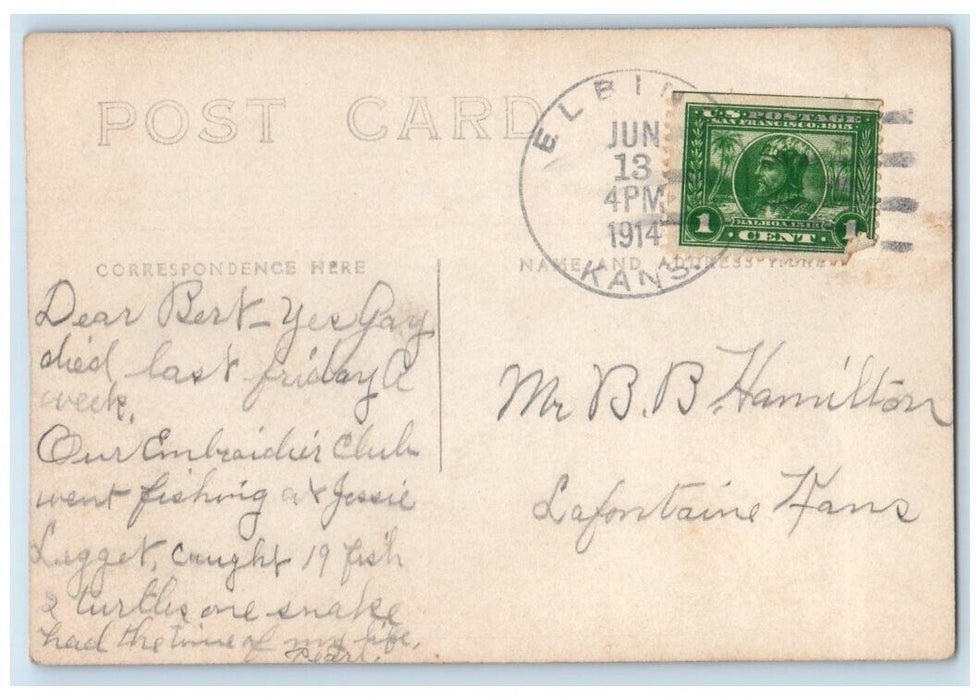 1914 Women Embroider Club Camping Picnic Elbing Kansas KS RPPC Photo Postcard