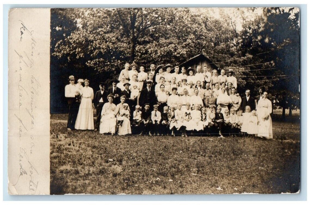 1908 Family Reunion Men Women Children Baby Keokuk Iowa IA RPPC Photo Postcard