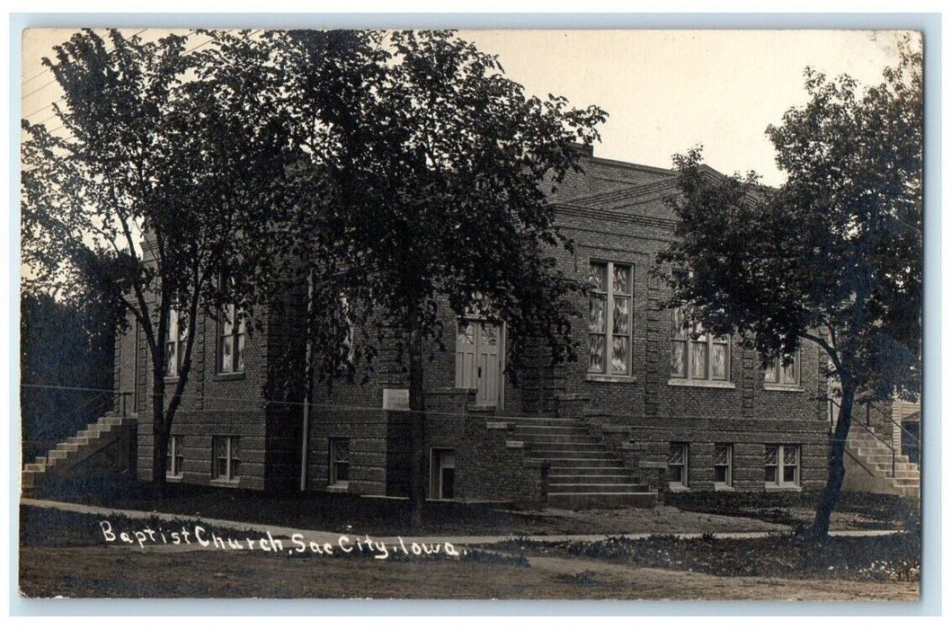 c1910's Baptist Church View Sac City Iowa IA RPPC Photo Unposted Postcard