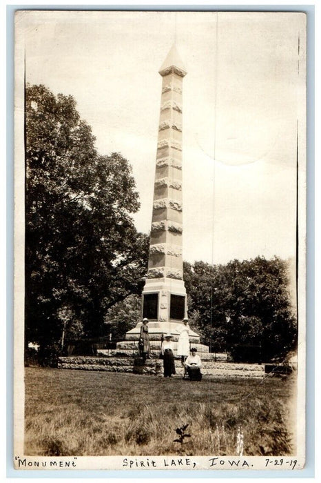 1919 Indian Massacre Monument Spirit Lake Iowa IA RPPC Photo Posted Postcard