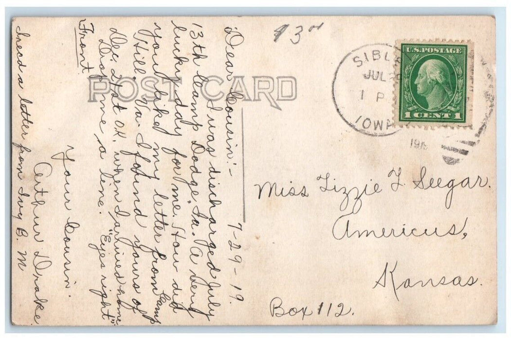 1919 Indian Massacre Monument Spirit Lake Iowa IA RPPC Photo Posted Postcard
