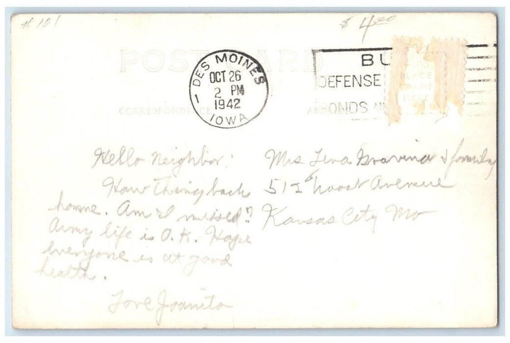1942 Chaffee Street Residence View Des Moines Iowa IA RPPC Photo Posted Postcard