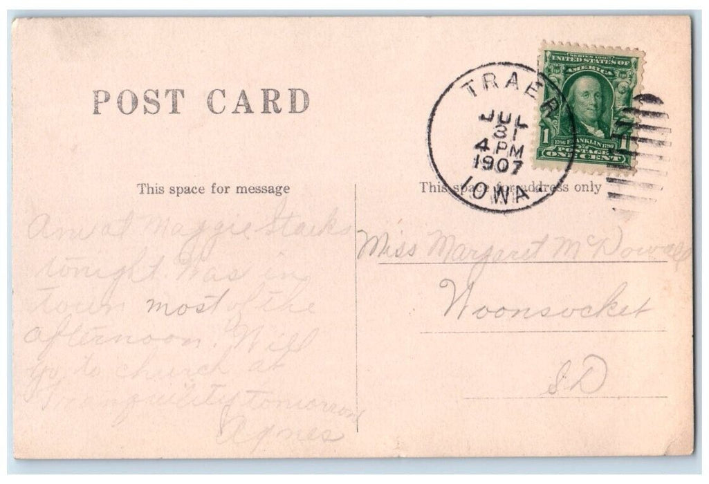 1907 Opera House Building View Traer Iowa IA RPPC Photo Posted Postcard