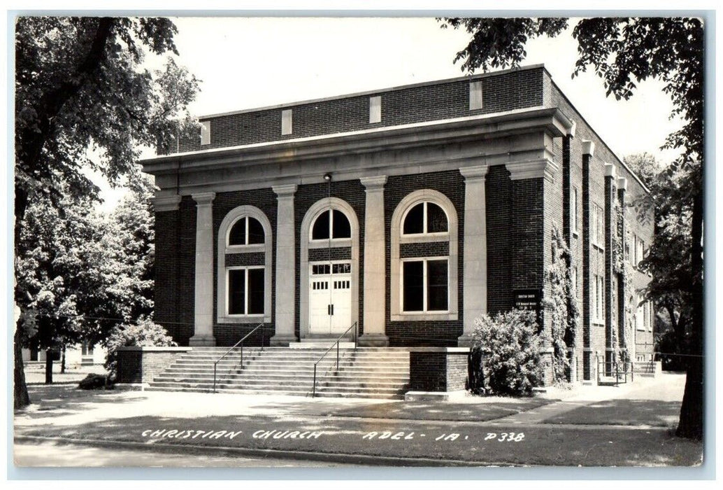 c1940's Christian Church Building View Adel Iowa IA RPPC Photo Unposted Postcard