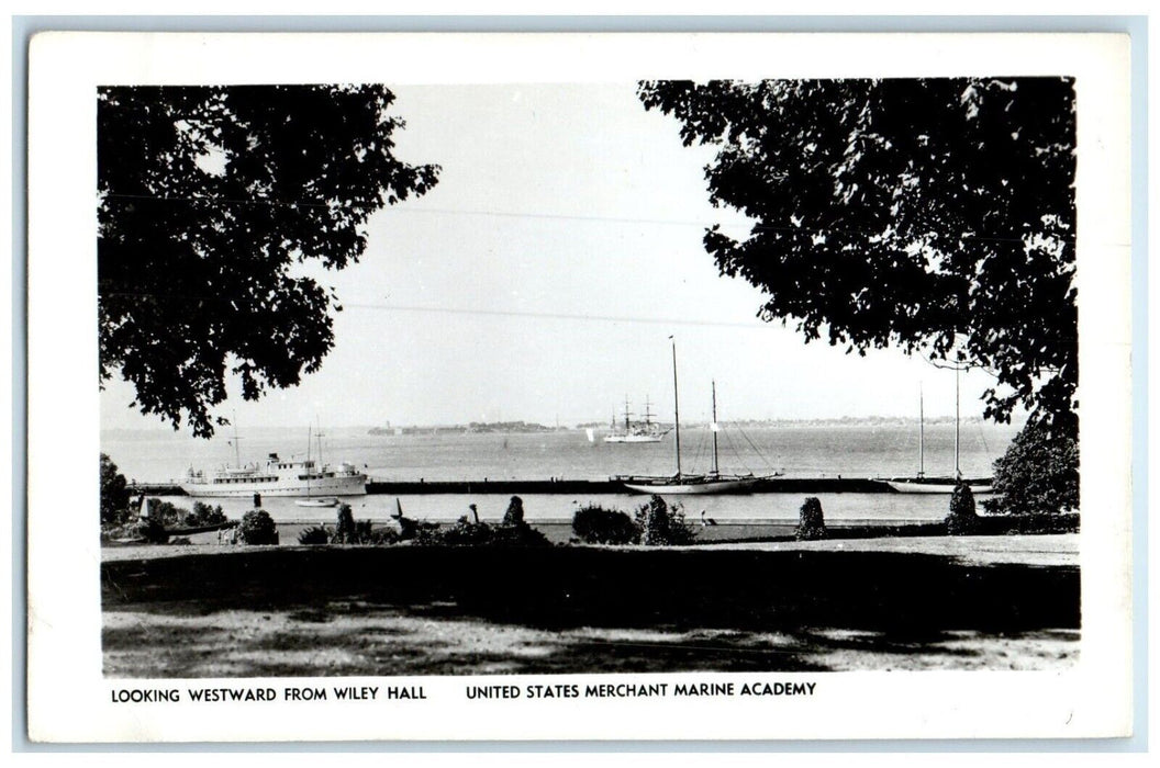 United States Merchant Marine Academy From Wiley Hall Boat RPPC Photo Postcard
