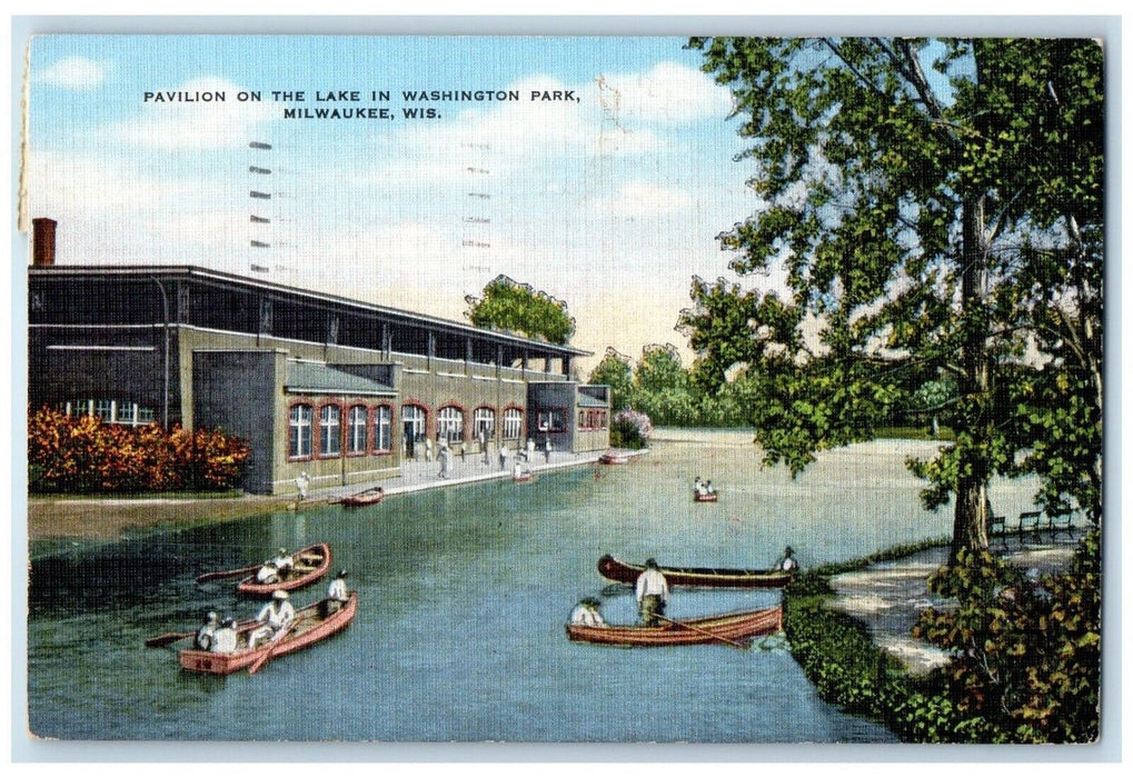 1950 Pavilion Lake Washington Park Canoe Boat River Milwaukee Wisconsin Postcard