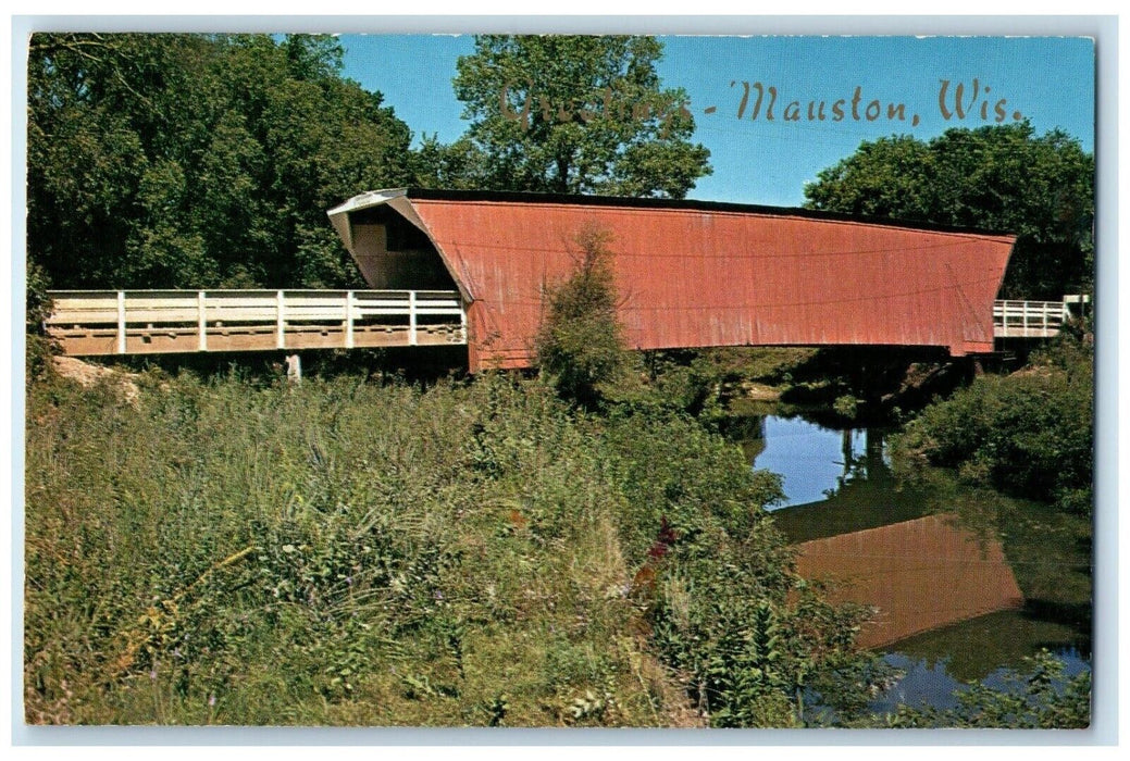 c1960 Covered Bridges Midwest River Lake Mauston Wisconsin WI Vintage Postcard