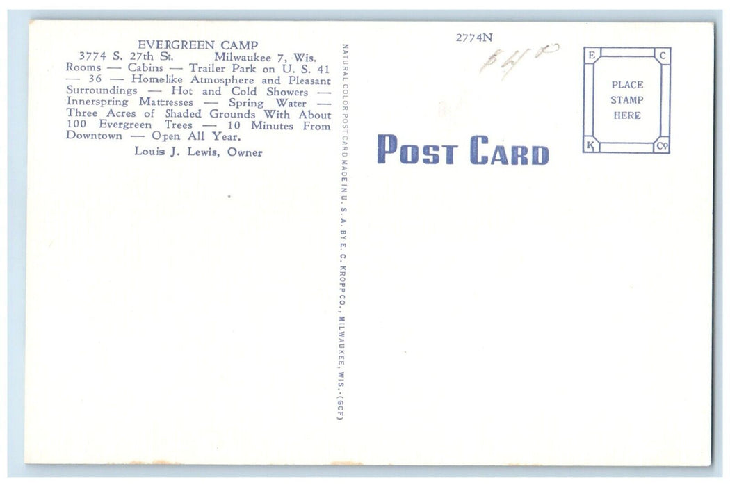 c1940 Evergreen Camp Downtown Exterior Building Milwaukee Wisconsin WI Postcard