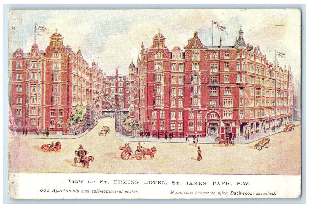 1907 View of St. Ermins Hotel St. James Park London England Posted Postcard