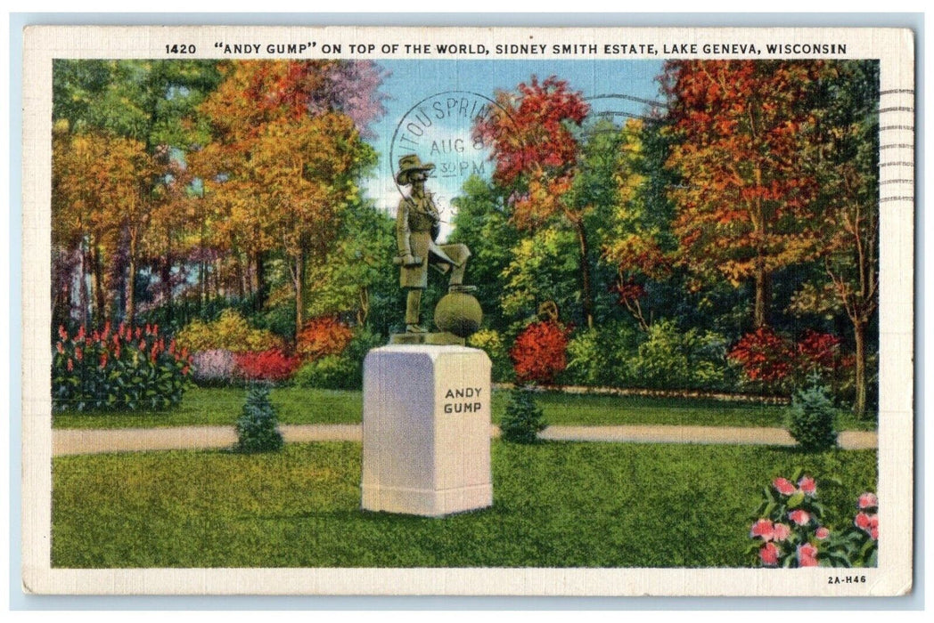 1936 Andy Gump Top World Sidney Smith Estate Lake Geneva Wisconsin WI Postcard