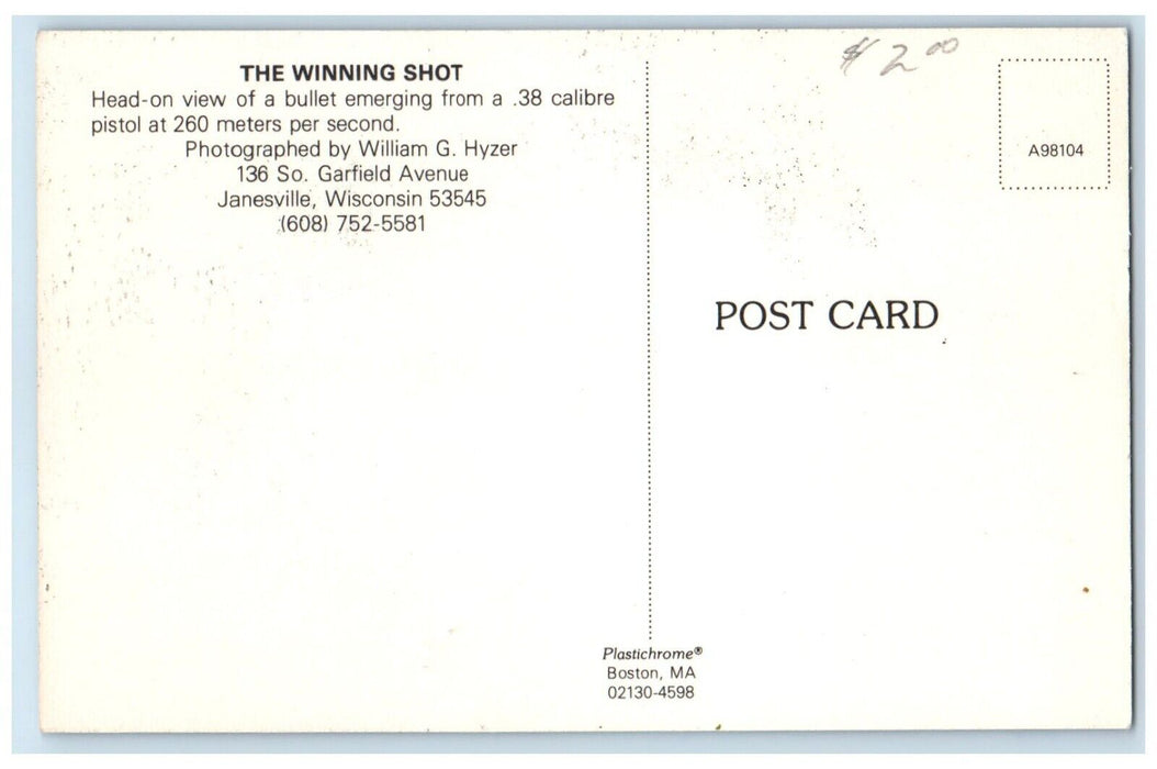 c1960 Winning Shot Bullet Emerging Garfield Avenue Janesville Wisconsin Postcard